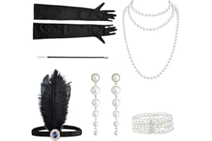 Rbleote 6 Teiliges 20er Jahre Accessoires Great Gatsby Accessoires Set 1920er Accessoires Damen Mit Haarbänder Handschuhe Ohrringe Armband Halsketten Kunststoffrohr Elegant Party Abschlussball