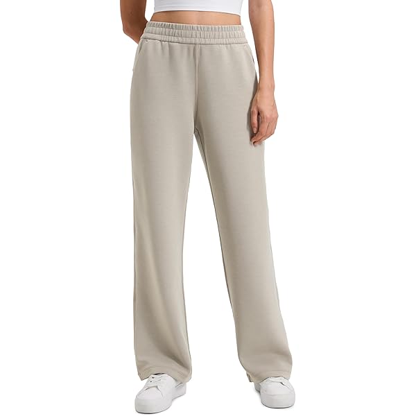 G4Free Yogabroek dames joggingbroek vrijetijdsbroek brede broek sportbroek lange rechte pijpen met trekkoord zakken stretch lounge sweatpants, Kaki, XL Petite
