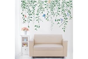 Runtoo Stickers Muraux Feuilles de Plantes Vertes Autocollant Mural Oiseaux Vignes Deco Stickers Salon Salle de Bain Cuisine Chambre Enfants Bébé Décoration