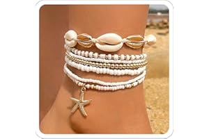 CharmBurst 7PCS Tobillera de Conchas, Joyería de Playa, Boho Apilable, Perlas Elásticas, Conjunto de Joyería de Verano, Elegantes Pulseras Impermeables para Surfista