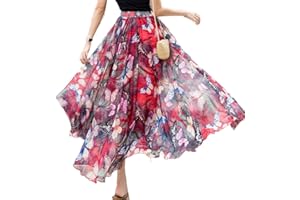 FM2018XSL Jupe Longue en Mousseline de Soie pour Femme Maxi bohème Motif Floral