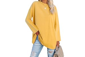 Ebifin Oversize Langarmshirt Damen Longshirt Rundhalsausschnitt Oberteil Langarm T Shirts Pullover Basic Tunika Tee Tops.