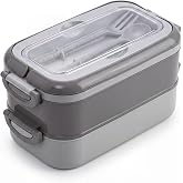 MallArt&reg; 2 Katlı Yemek Taşıma Kabı - Kaşık &Ccedil;atal Setli Katı Gıda İ&ccedil;in &Ccedil;ift Katlı Bento Beslenme Kutusu, Ofis Okul Piknik Kili