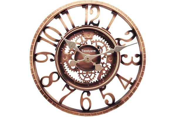 Taodyans Horloge Murale d'extérieur, 30cm étanche Horloge de Jardin, horloges de décor rétro pour la Maison la Cuisine Le Salon - Non silencieuses (cuivre)