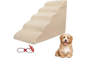 A.FATI Hundetreppe 60cm Hoch für Boxspringbett, rutschfeste Haustiertreppe/Rampe für kleine/ältere/verletzte Hunde - mit Hundespielzeug Seil, Beige