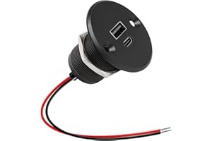 CamperXlite USB Cargador de Coche 12-24VDC para Autocaravana, Totalmente de Aluminio Dual Puertos de Carga 24W QC 3.0 y 24W PD 3.0 Carga Rápida Adaptador, Toma USB 12V para Barcos Camiones