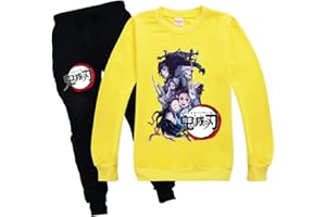 Yumenam Unisexe Demon Slayer Filles et Garçons Casual Survêtement Sweat et Pantalonx Ensemble Tanjirou Nezuko Imprimé Col Rond Pull Tops et Pants Sets Vêtements pour Enfants