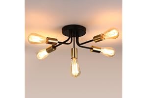 LIGHTESS Modern Sputnik Chandelier Ceiling Light 5 Lights Black Semi Flush Mount Ceiling Lights Pendant Light Adjustable Arm Fitting for Bedroom Living Room Restaurant (Bulb NOT Included)