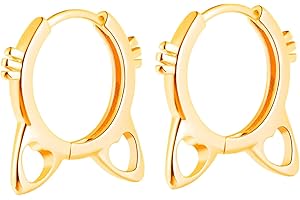 Yumilok Boucles d'oreilles en Argent 925 Femmes Filles Bagues d'oreilles en Forme de Chat Mignon Créoles Créatives de Diamètre de 1cm