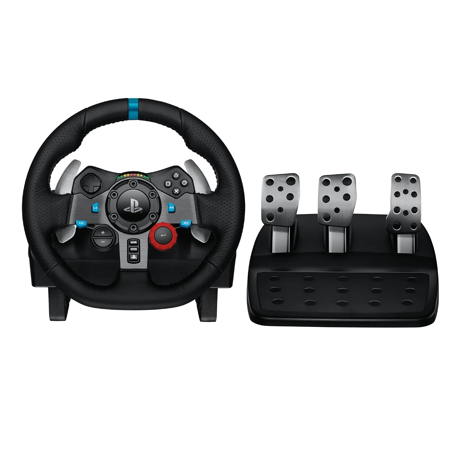 Logitech G 29 Driving Force Racing Stuurwiel en vloerpedalen, Real Force Feedback-peddel, roestvrij staal, leren stuurhoes, pedalen verstelbaar, EU-stekker, PS4, PS3, pc, Mac, zwart | Realistische krachtterugkeer, roestvrijstalen versnellingshendels, stuurhoes voor PS5, PS4, PC en Mac, zwart