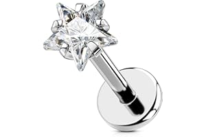 OUFER Body Piercing Titanium 18G/16G Labret Studs Lip Stud Medusa Piercing Threadless Labret Bars Push in Cartilage Helix Tragus Piercing Jewellery Flat Back Earring 6mm 8mm for Women Men