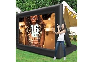 PTSUKER Inflatable Projector Screen, 16FT Inflatable Movie Screen Outdoor One-piece Design Front & Rear Projection Blow Up 16:9 HD Movie Screen Outdoor Projector Screen for Backyard Movie Night Pool Party