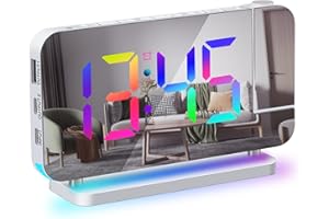 Irishom Projection Alarm Clock Digital Clock for Bedroom 7-inch RGB Colorful LED Clockwith 180° Projector Mirror Display 6-level Brightness Dimmer USB Charger Snooze Function 12/24H 11 Colors