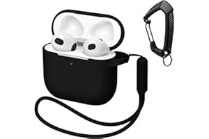 MATEPROX Silikonowe etui kompatybilne z AirPods 4, Odporne na wstrząsy etui ochronne z brelokiem i paskiem, odporny na zarysowania futerał na AirPods 4. generacji 2024-czarny