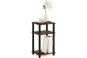 Furinno JUST Side Table, 3-Tier Open Shelf End Table, Toolless Assembly Night Stand, Bedside Table with Square Tube, for Living Room, Bedroom, Amber Pine