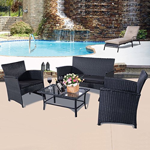 4tlg Poly Ratten Gartengarnitur Gartenmöbel Rattanmöbel Lounge Sitzgruppe Sofa Garten Set mit Glastisch Lounge Set Ratten Lounge Polyrattan Schwarz 4tlg Poly Ratten Gartengarnitur Gartenmöbel Rattanmöbel Lounge Sitzgruppe Sofa Garten Set mit Glastisch Lounge Set Ratten Lounge Polyrattan Schwarz