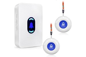 DAYTEE DAYTECH Wireless Personal Alarms for Elderly Call Button for Elderly Wrist Alarm Panic Button Call Bell for Home Disabled Patient Seniors with 1 UK Plug-in Receiver & 2 Waterproof Panic Buttons