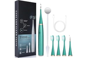 EUNMSI Sonosparkle Teeth Cleaner,SonoSparkle Teeth Cleaning,Tartar Remover for Teeth,Tooth Cleaner,Sonosparkle Tooth Cleaner,31,000 Vibrations Per Minute,Level 6 Waterproof, with 3 Brush (Green)