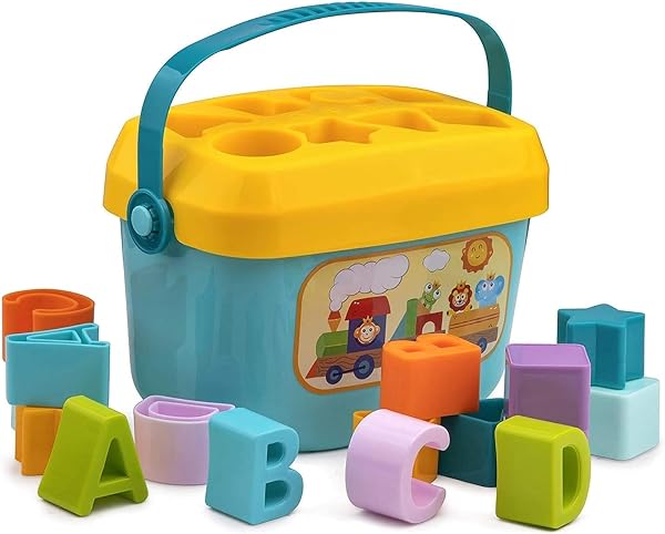 KIDSZONE Educational Shape Sorter Blocks for Toddlers | 16 Colorful ABCD & Geometric Shapes | Baby's First Blocks for Bo