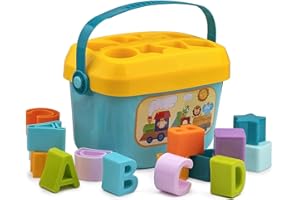 KIDSZONE Educational Shape Sorter Blocks for Toddlers | 16 Colorful ABCD & Geometric Shapes | Baby's First Blocks for Boys & Girls Aged 6 Months to 2 Years | Early Learning Toy Multicolor