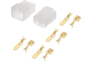 A ABSOPRO Kit Connettore Elettrico per Auto a 4 Pin Impermeabile Serie 6.3 Maschio Femmina Terminali Cavo Alloggiamento Plastica Rame Bianco