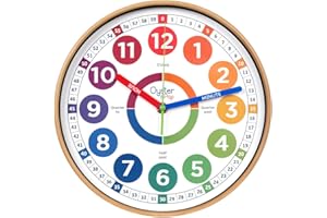 Oyster&Pop Learning Clock for Kids - Silent Telling the Time Teaching Clocks - Non-Ticking Kids Clocks for Bedrooms - Classroom Clock for Teaching Time - Children Learn to Tell Time Easily