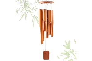 DONGDA Campanelli a vento in bambù, 6 tubi, campanelli a vento in legno per esterni e interni, 75 cm, perfetti per giardino, cortile, patio, regali commemorativi, marrone