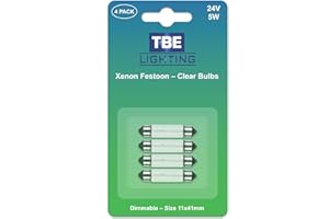 TBE LIGHTING Replacement Festoon Bulbs, PACK OF 4 Xenon lights 242 C5W Bulb for Lorry Number Plates and Interior Truck Lights. Clear glass finish, Warm White colour- 24v / 5w / Dimmable 11mm x 41mm
