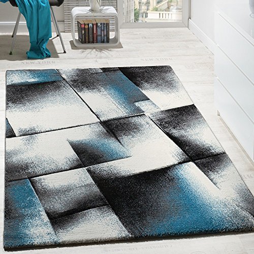 Alfombra De Diseño Para Sala De Estar Pelo Corto Turquesa Gris Crema Negro, Grösse:160x220 cm