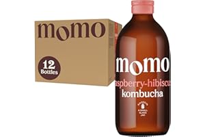 12 x Fresh 330ml Bottles MOMO Kombucha Drink Organic - Kombucha Tea Probiotic Drink - Raspberry-Hibiscus