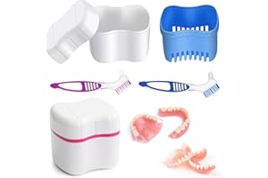 BEKKLPOU 2 scatole per protesi dentali, contenitore per protesi dentali, contenitore per denti finti, a prova di perdite, protesi da bagno, contenitore per protesi con cestino, per la conservazione dei denti