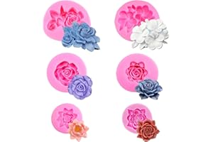 HANIUTTY 6 Stücke 3D Silikonform Blumen, Rose Blume Fondant Silikon Silikonformen Gießformen Kerzen Form Blume Blühen Rose für Kuchen Dekoration Schokolade Handgemachte Süßigkeit Herstellung