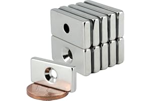 MAGNET-KAUF Imán de neodimio con orificio y avellanado, 20 x 10 x 3 mm, 3 kg, tornillo de cabeza avellanada, agujero avellanado M3, orificio avellanado para atornillar, orificio avellanado (10 unidades)