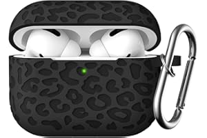Easuny Gravierte Hülle Kompatibel mit AirPods Pro 2 Hülle 2022, Silikon Stoßfeste Hülle Kompatibel für Apple AirPods Pro 2nd/1st Generation Case, mit Karabiner [Front-LED Sichtbar], Léopard Schwarz
