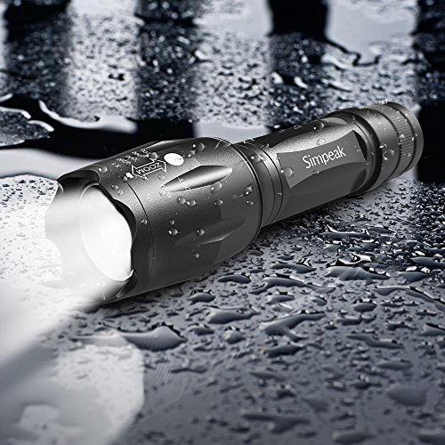 Taschenlampe LED Flashlight, Simpeak Tragbare taktische T6 LED Handheld-Taschenlampe Rotierende Fokus-Fackel, 5 Beleuchtungs-Modi, Zoomable, Wasserdicht, Schwarz - 7