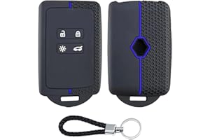 Bisienya Key Card Case,Car Key Cover for Clio Megane Koleos Kadjar Kangoo Twingo Talisman Captur Espace Dacia Duster,Silicone Key Cover 4 bottons(Blue-line)