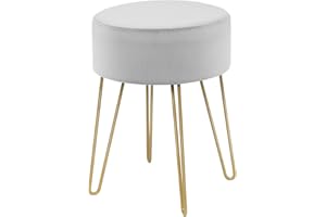 COSTWAY Taboret do siedzenia, toaletka z aksamitu, okrągły podnóżek, wyściełana otomana z metalowymi nogami, do toaletki, salonu, sypialni, 34 x 34 x 43 cm (szary), VH33564SDDE