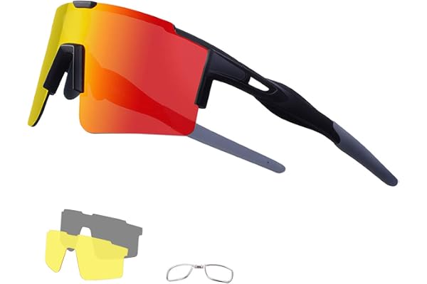 DUDUKING Lunettes de soleil de cyclisme polarisées pour homme et femme avec 3 verres interchangeables Protection UV400 Lunettes de cyclisme coupe-vent pour cyclisme, escalade, pêche, conduite, golf