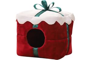 BRTNUP Cama para hámster de Navidad, mini casa de hámster, cama para mascotas pequeñas, suave, cálida para invierno, para cama de animales pequeños con cojín extraíble, 15 x 15 x 15 cm