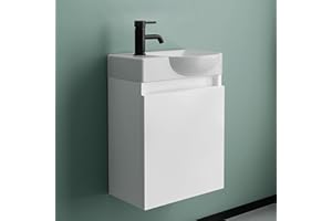 Alpenberger Badmöbel Set Vormontiert | Waschtisch mit Unterschrank 45 x 32 cm | Handwaschbecken aus Keramik mit Überlauf | Waschbeckenunterschrank mit Soft-Close Funktion | Bad und Gäste-WC