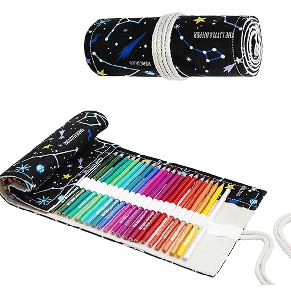 Astuccio Arrotolabile In Tela Con 72 Fori - Porta Matite E Pennelli, Nero, Per Scuola, Artisti E Ufficio - Foto 7