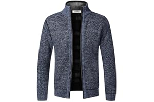JINSHA Cárdigan de Punto para Hombre, suéter Grueso con Cremallera Completa y Cuello Alto, cálido suéter con Forro Polar para Invierno