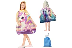 Aiorber Kinder-Badeponcho, Mikrofaser-Badetuch für Mädchen, Jungen und Kinder 1-6 Jahre, Niedliches Baby-Badetuch mit Turbanbezug, 60x60cm Handtuchbezug Badeponcho, Einhorn-Muster