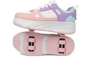 WOWEI Chaussures de Skateboard Fille Garçon Patins à roulettes Chaussures à roulettes Enfants Filles Patins de Skate à roulettes Sneakers Baskets 2 en 1 Chaussures de Sport avec Roues