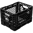 Bigant Heavy Duty Collapsible & Stackable Plastic Milk Crate - Snap Lock Foldable Industrial Garage Storage Bin Container Utility Tote Basket (Black, 1 Small Crate)