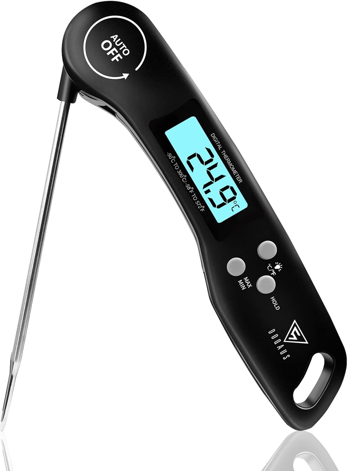 DOQAUS Meat Thermometer, 3s Instant Read Food Thermometer-Backlit LCD, Foldable Probe, Auto On/Off, ±1℃ Accuracy, Food Probe for BBQ Grill, Kitchen Cooking, Milk, Black