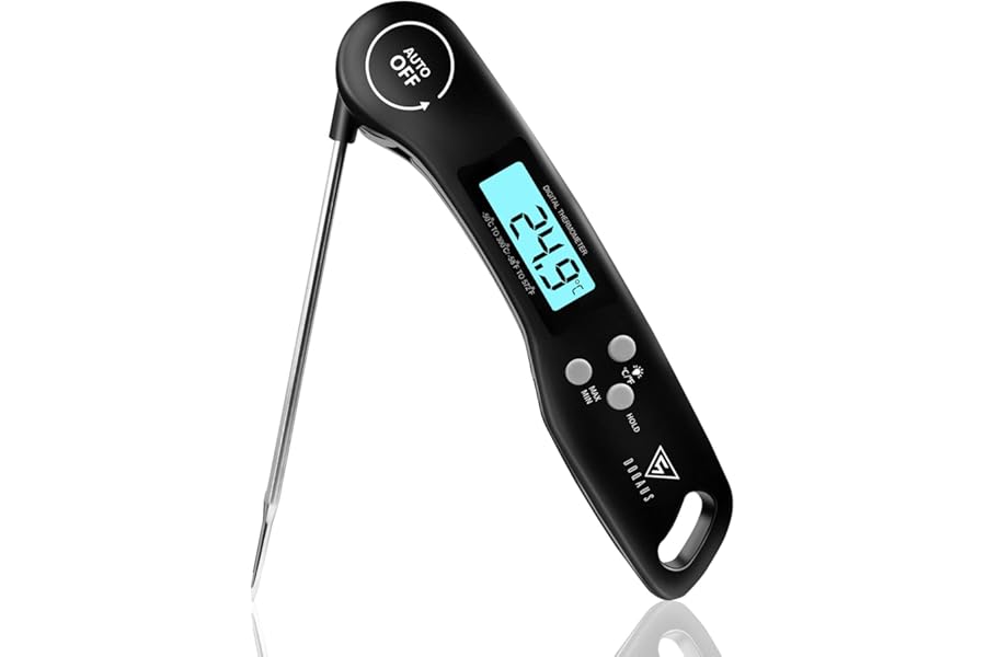 DOQAUS Meat Thermometer, 3s Instant Read Food Thermometer-Backlit LCD, Foldable Probe, Auto On/Off, ±1℃ Accuracy, Food Probe for BBQ Grill, Kitchen Cooking, Milk, Black