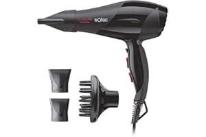 Solac SP7170 Expert 2600 Tourmaline - Secador de pelo 2600W. Secado ultra rápido. Función iónica. Botón aire frío. Protección Turmalina. 2 Concentradores. Difusor. Negro