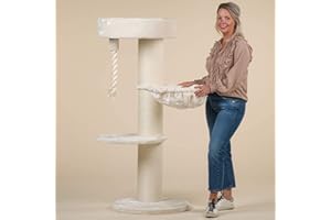 RHRQuality Drapak dla dużych kotów, stabilny XXL Maine Coon Sleeper, drapak dla kota Maine Coon, duży drapak dla kota, ciężki kot, mebel do wspinaczki, gruby pień (Deluxe, beżowy)