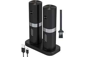 IraXpro Electric Salt and Pepper Grinder Set with Rechargeable Base,LED Light,Ceramic Grinders with Adjustable Coarseness,Electric Salt and Pepper Mill Set for Restaurant,Kitchen,BBQ (Rechargeable)